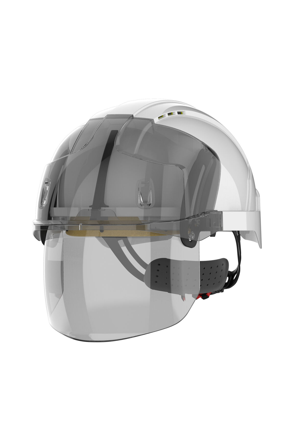 EVO® VISTAshield® ✅ Entegre Yüz Kalkanlı - Ventilli - Beyaz / Duman Koruyucu İş Güvenlik Bareti 
