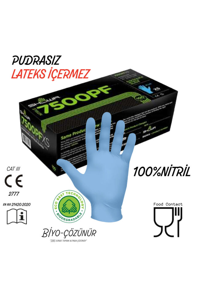 (10 kutu x 100'lü) 7500PF Pudrasız Mavi Nitril Eldiven (